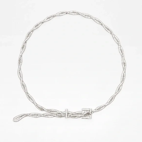 NWOT. Zara Silver Jewel Loop Belt with Bejeweled Buckle. Size 30. NWOT. Zara Silver Jewel Loop Belt with Bejeweled Buckle  main image 2